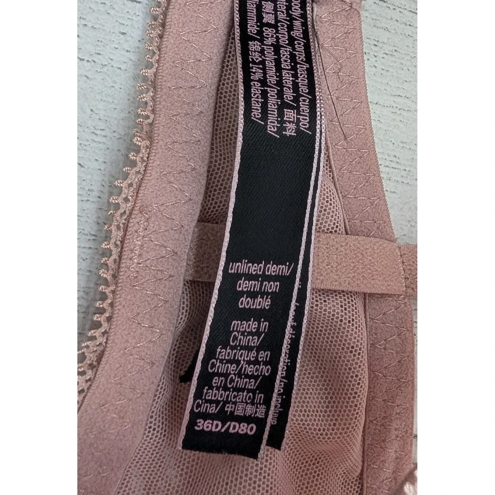 Victoria's Secret Unlined Demi Bra Lace Sheer Pink 36D Adjustable Straps - Picture 4 of 6